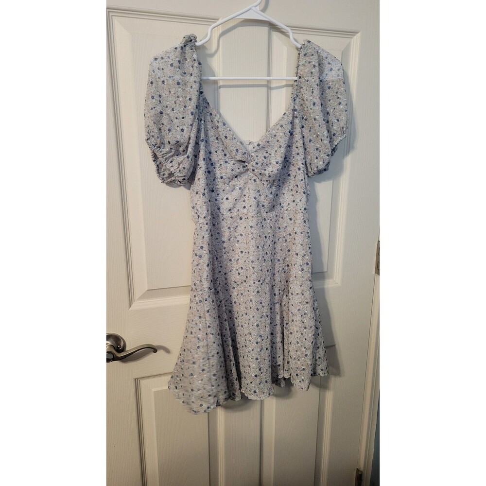 Altar'd State Jayleen Blue Floral Puff Sleeve Mini Dress Size Small Cottagecore
